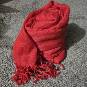 Vibrant Red Scarf with Fringe
